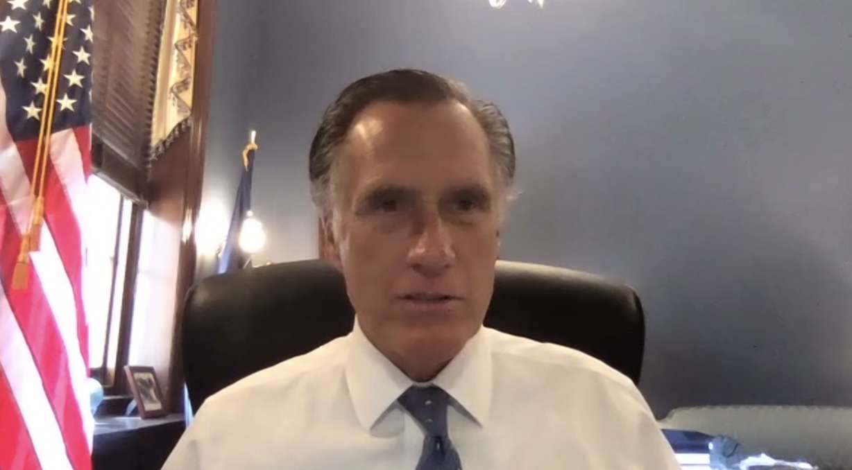 Utah Sen. Mitt Romney speaks about the Great Salt Lake with members of the media Wednesday afternoon. (Photo: KSL)